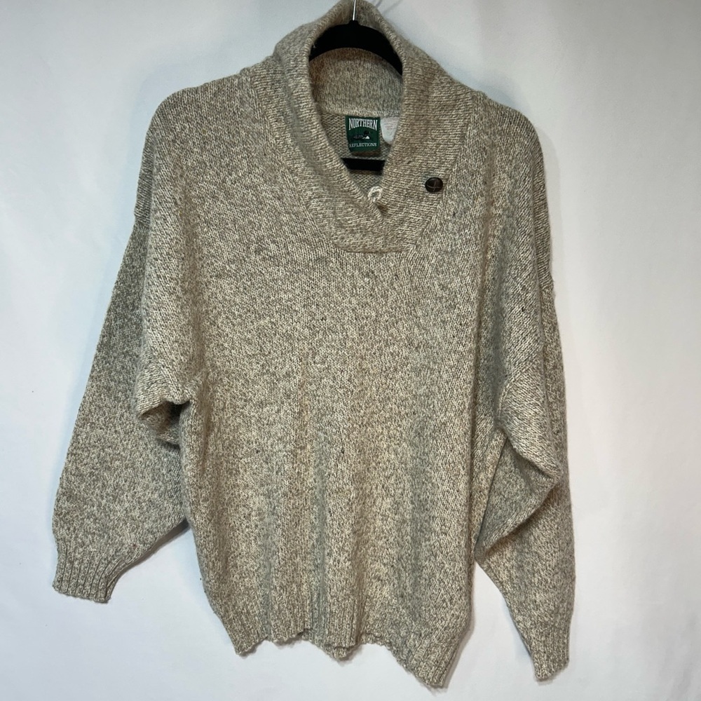 Vintage Northern Reflections 85% wool blend mens cowl neck sweater with button